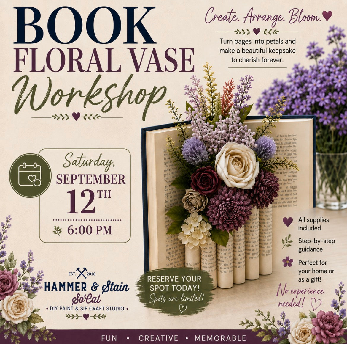Book floral vase workshop
