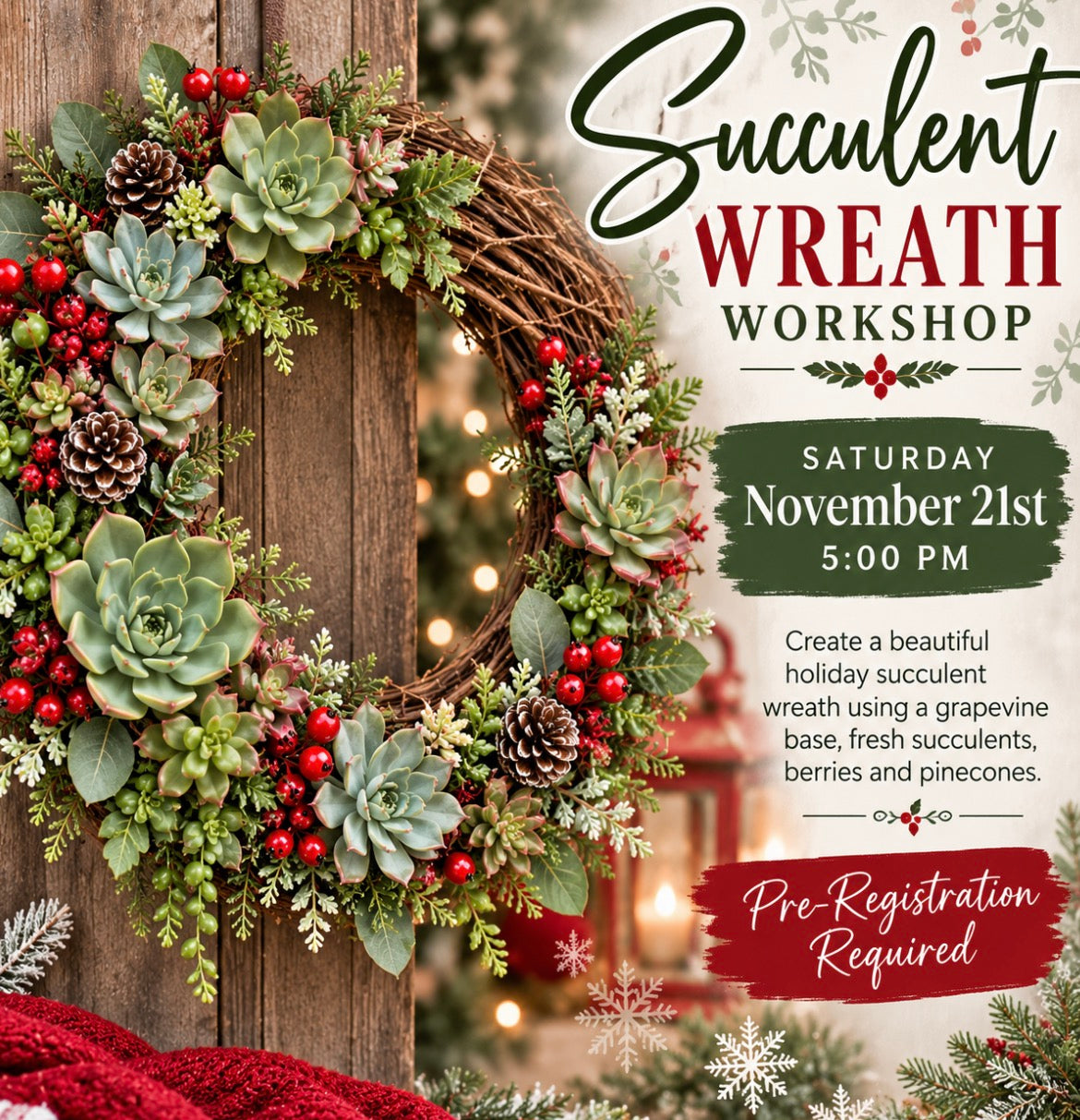 Christmas Succulent Wreath Workshop